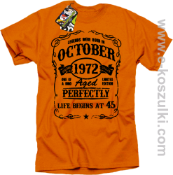 Legends were born in October Aged Perfectly Life Begins - z własną personalizacją - koszulka męska pomarańczowa