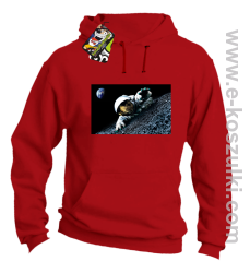 Kosmonauta na księżycu - bluza z kapturem czerwona
