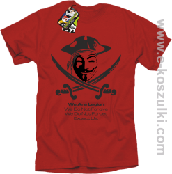 Anonymous We are Legion We Do Not Forget We Do Not Forgive Expect Us - koszulka z nadrukiem czerwona