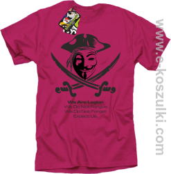 Anonymous We are Legion We Do Not Forget We Do Not Forgive Expect Us - koszulka z nadrukiem różowa