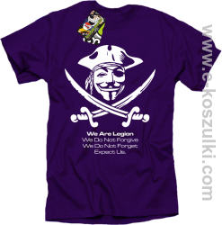 Anonymous We are Legion We Do Not Forget We Do Not Forgive Expect Us - koszulka z nadrukiem fioletowa
