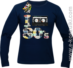 I love 80`s mix tape kaseta magnetofonowa - longsleeve męski granatowy
