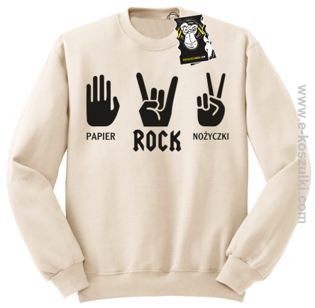 Papier, ROCK, nożyczki - śmieszna bluza z nadrukiem bez kaptura beżowa