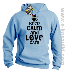 Keep Calm and Love Cats BlackFilo - bluza z kapturem błękitna