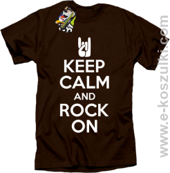 Keep calm and rock on - koszulka męska brązowa