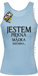 Jestem piękna mądra skromna - top damski błękitny