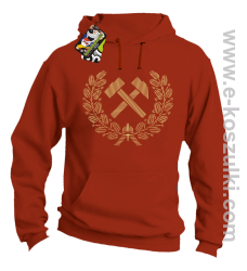 Pyrlik i żelazko Znak Górniczy herb górnictwa Logo - bluza z kapturem pomarańczowa