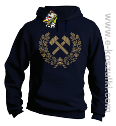 Pyrlik i żelazko Znak Górniczy herb górnictwa Logo - bluza z kapturem granatowa