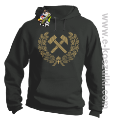 Pyrlik i żelazko Znak Górniczy herb górnictwa Logo - bluza z kapturem szara