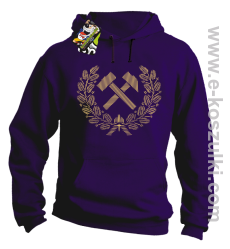 Pyrlik i żelazko Znak Górniczy herb górnictwa Logo - bluza z kapturem fioletowa
