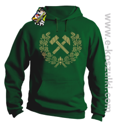 Pyrlik i żelazko Znak Górniczy herb górnictwa Logo - bluza z kapturem zielona