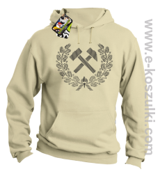 Pyrlik i żelazko Znak Górniczy herb górnictwa Logo - bluza z kapturem beżowa