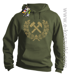 Pyrlik i żelazko Znak Górniczy herb górnictwa Logo - bluza z kapturem khaki