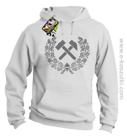 Pyrlik i żelazko Znak Górniczy herb górnictwa Logo - bluza z kapturem biała