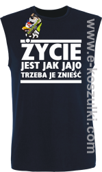 Życie jest jak jajo trzeba je znieść- bezrękawnik męski granatowy