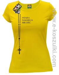 RÓŻANIEC Wiara Nadzieja Miłość - koszulka damska żółta