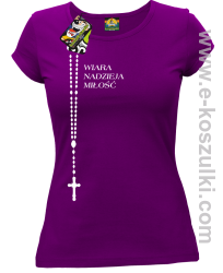 RÓŻANIEC Wiara Nadzieja Miłość - koszulka damska fioletowaq