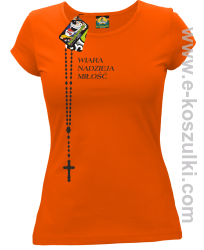 RÓŻANIEC Wiara Nadzieja Miłość - koszulka damska pomarańczowa
