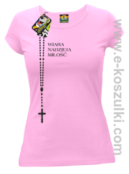 RÓŻANIEC Wiara Nadzieja Miłość - koszulka damska różowa