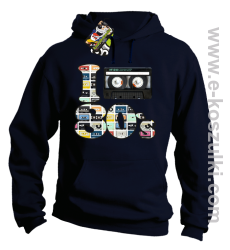 I love 80`s mix tape kaseta magnetofonowa - bluza z kapturem granatowa