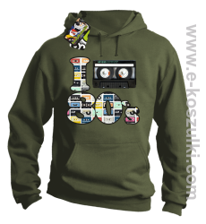 I love 80`s mix tape kaseta magnetofonowa - bluza z kapturem khaki