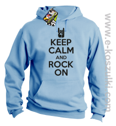 Keep calm and rock on - bluza z kapturem błękitna