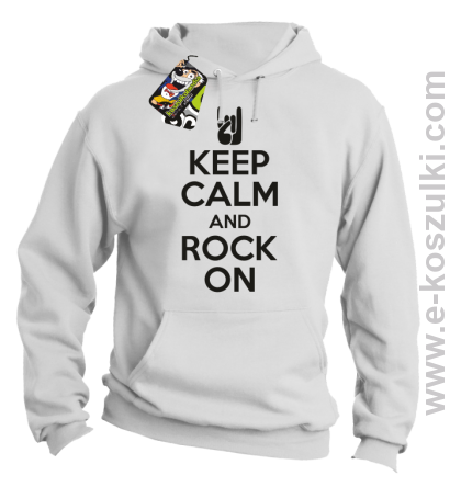 Keep calm and rock on - bluza z kapturem biała