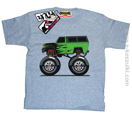 Monster green car - koszulka dziecięca
