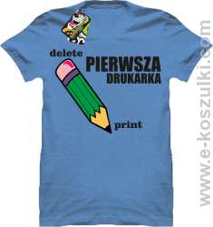 Pierwsza drukarka - delete - print - koszulka męska z nadrukiem oldschool błękitna