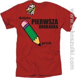 Pierwsza drukarka - delete - print - koszulka męska z nadrukiem oldschool czerwona