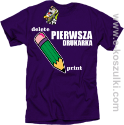 Pierwsza drukarka - delete - print - koszulka męska z nadrukiem oldschool fioletowa