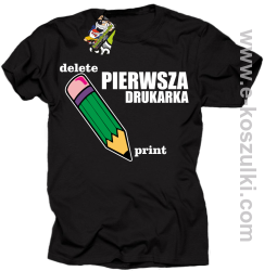 Pierwsza drukarka - delete - print - koszulka męska z nadrukiem oldschool czarna