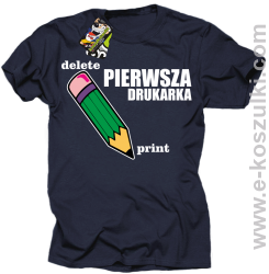 Pierwsza drukarka - delete - print - koszulka męska z nadrukiem oldschool granatowa