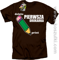 Pierwsza drukarka - delete - print - koszulka męska z nadrukiem oldschool brązowa