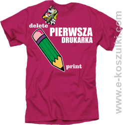 Pierwsza drukarka - delete - print - koszulka męska z nadrukiem oldschool różowa