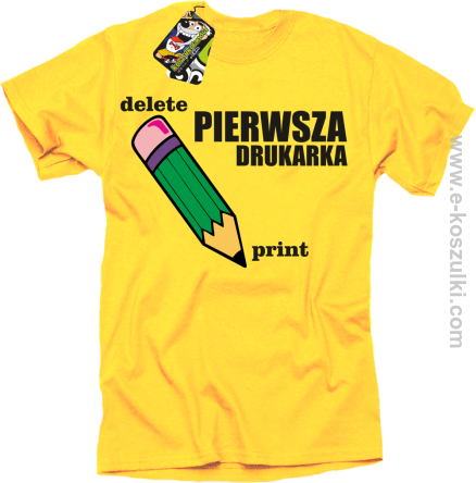 Pierwsza drukarka - delete - print - koszulka męska z nadrukiem oldschool żółta