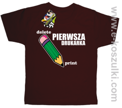 Pierwsza drukarka - delete - print - koszulka dziecięca z ciekawym nadrukiem brązowa