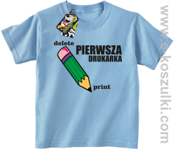 Pierwsza drukarka - delete - print - koszulka dziecięca z ciekawym nadrukiem błękitna