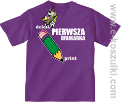 Pierwsza drukarka - delete - print - koszulka dziecięca z ciekawym nadrukiem fioletowa