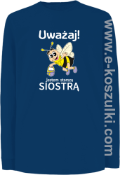 Uważaj jestem starszą siostrą SERIA PSZCZÓŁKI - longsleeve dziecięcy  niebieski