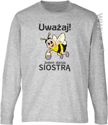 Uważaj jestem starszą siostrą SERIA PSZCZÓŁKI - longsleeve dziecięcy  melanż 