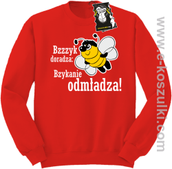 Bzyyyk doradza bzykanie odmładza!- śmieszna bluza z nadrukiem - czerwony