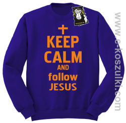 Keep calm and follow Jesus - ciepła bluza z nadrukiem bez kaptura fioletowa