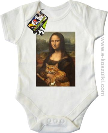 Mona Lisa z kotem - body dziecięce białe
