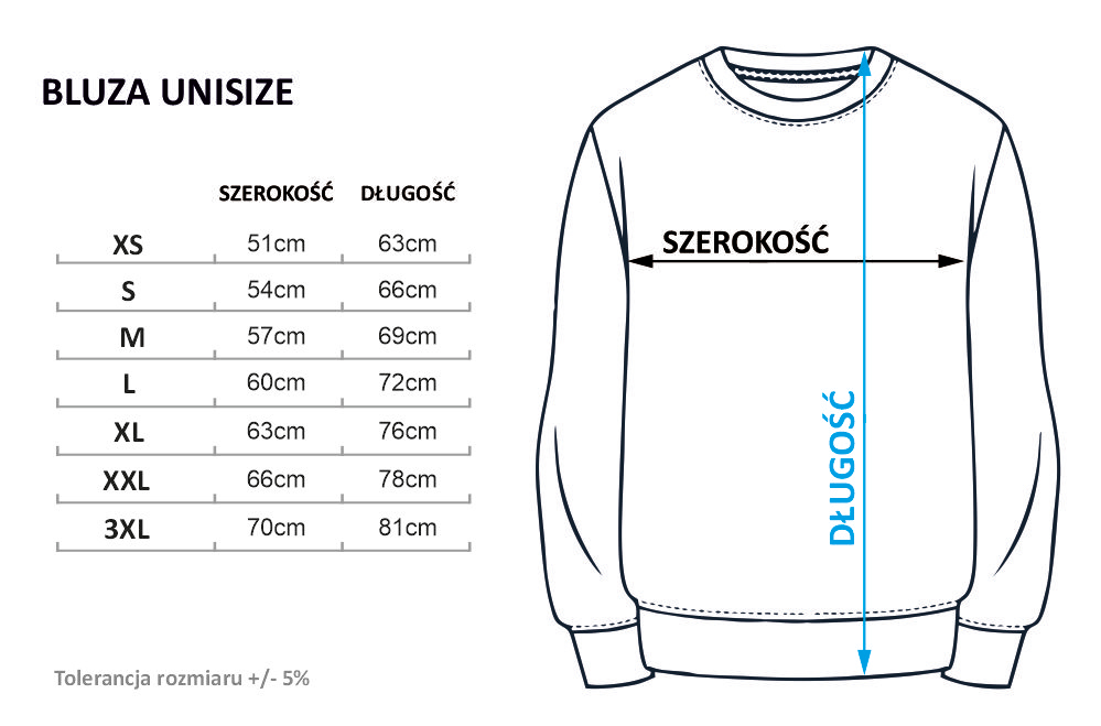 rozmiarówka bluzy bez kaptura męskie