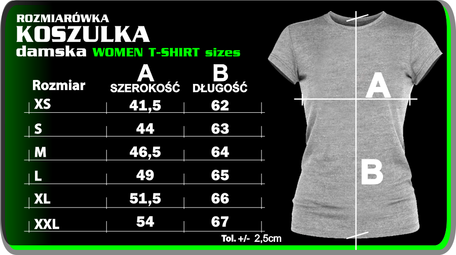 Rozmiarówka damska - Tabela rozmiarów - koszulki damskie
